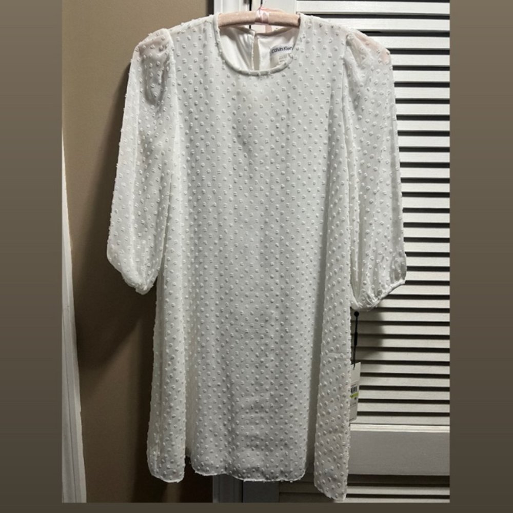 CALVIN KLEIN Womens White Sheer Swiss Dots Keyhole